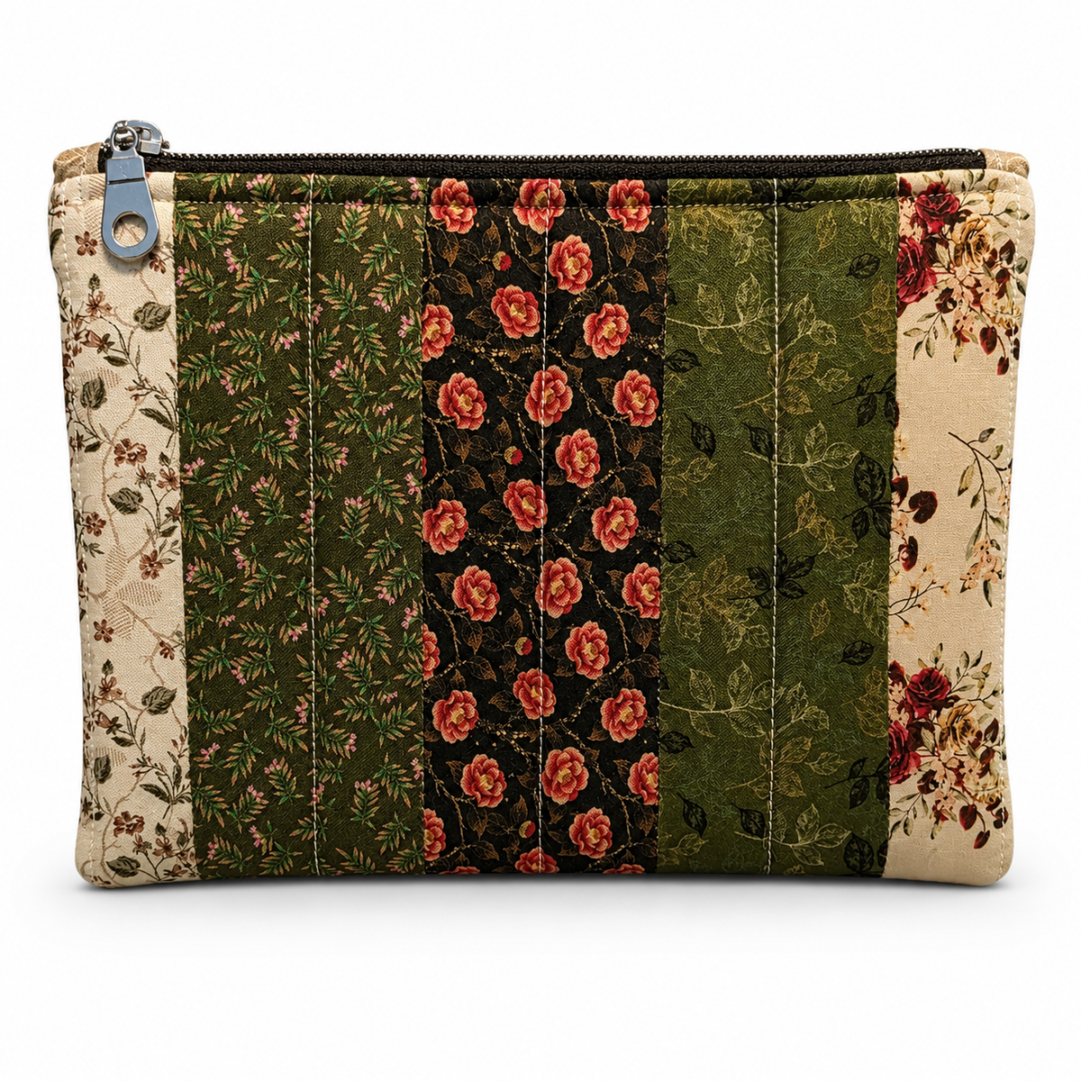 Green, Black & Red Zipper Pouch 8.5"L x 6"W x 0.75"H