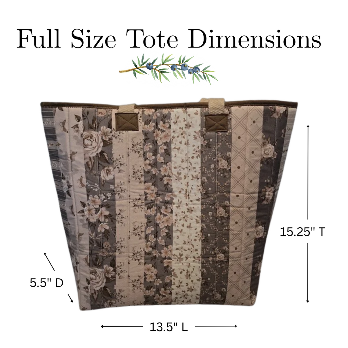 Brown & Pink Quilted Cotton Tote Bag - The Cottage Garden Collection