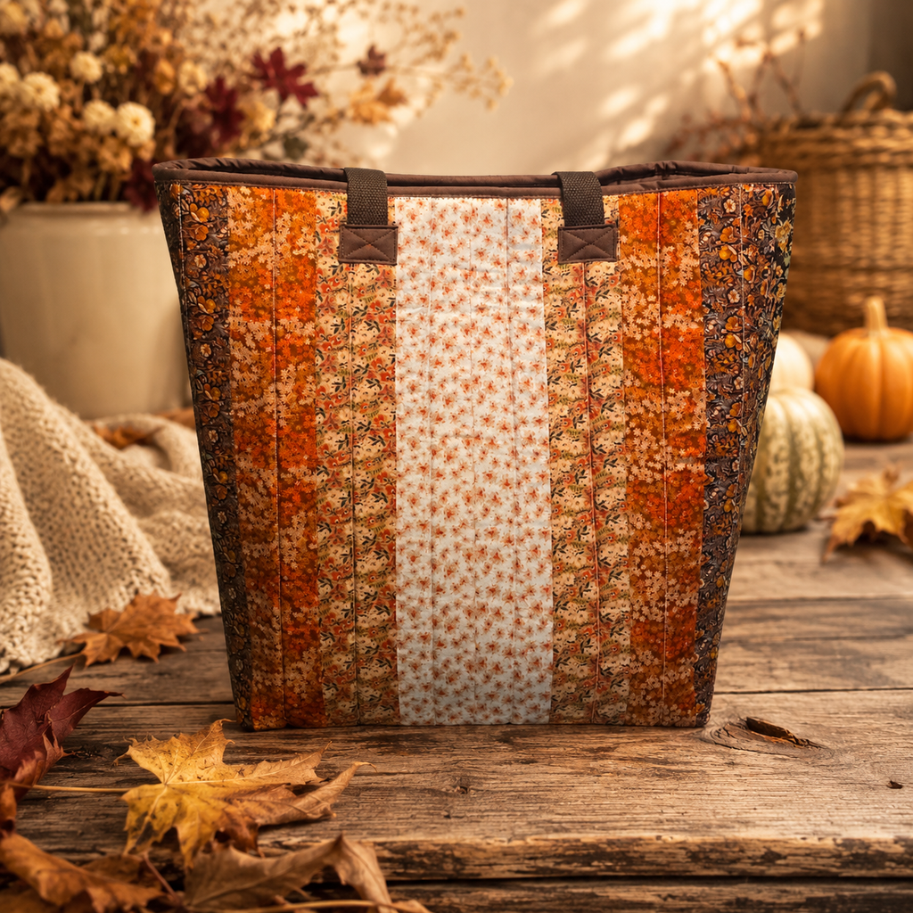 Orange & Brown Quilted Cotton Tote Bag - Fall Harvest Collection