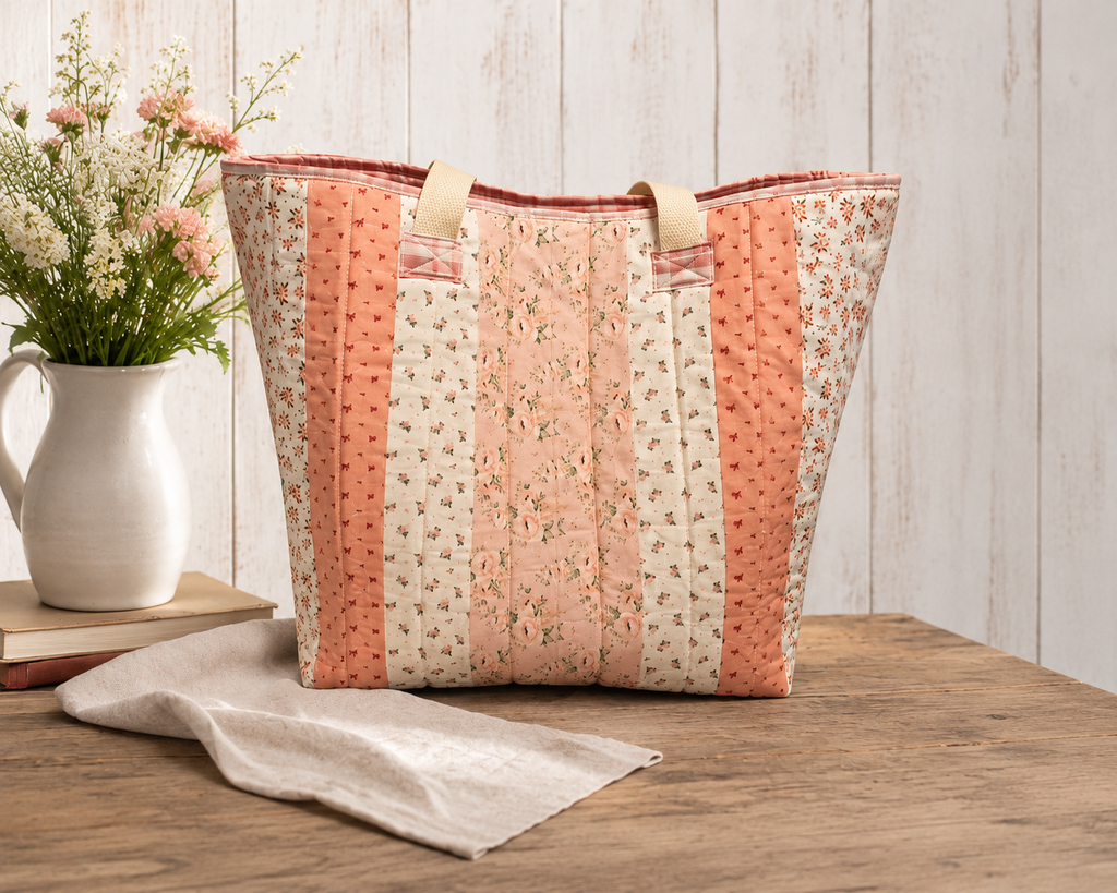Pink & White Quilted Cotton Tote Bag - The Cottage Garden