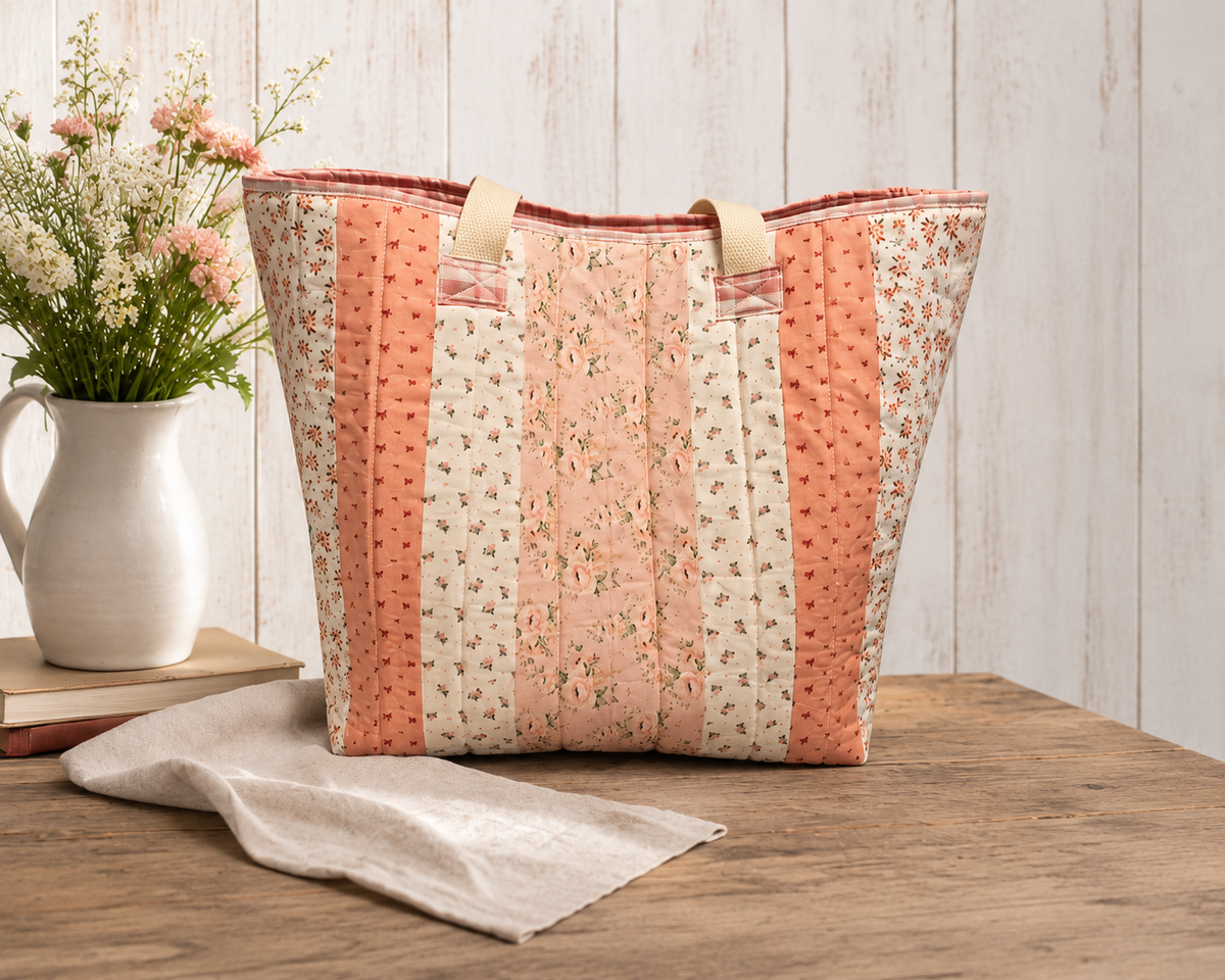 Pink & White Quilted Cotton Tote Bag - The Cottage Garden