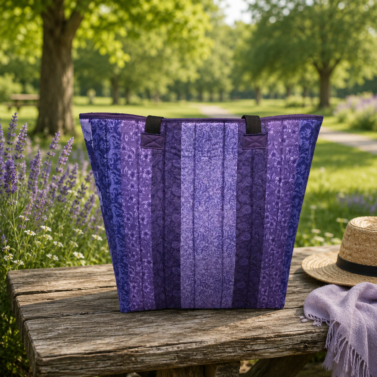 Dark Purple Quilted Cotton Tote Bag - Iron Lanterns
