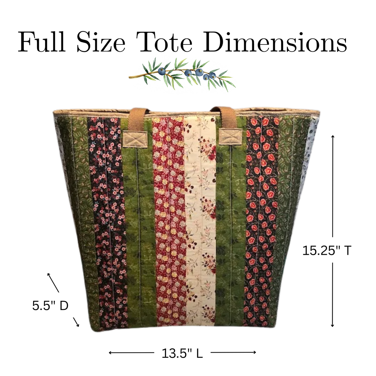 Green, Black & Red Quilted Cotton Tote Bag- Fall Harvest Collection