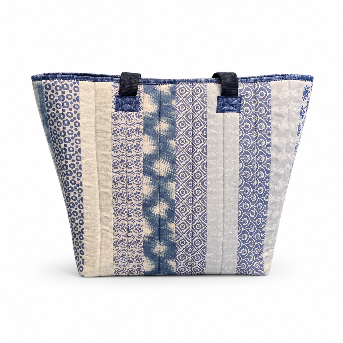 Blue & Gray Quilted Cotton Tote Bag - The Lake House Collection