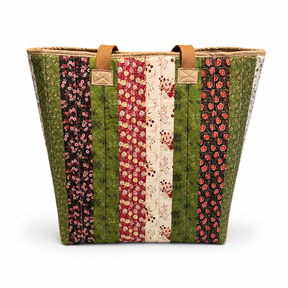 Green, Black & Red Quilted Cotton Tote Bag- Fall Harvest Collection
