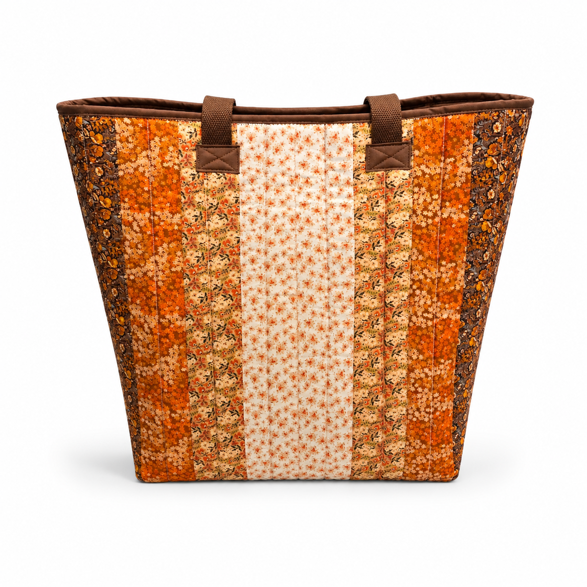 Orange & Brown Quilted Cotton Tote Bag - Fall Harvest Collection