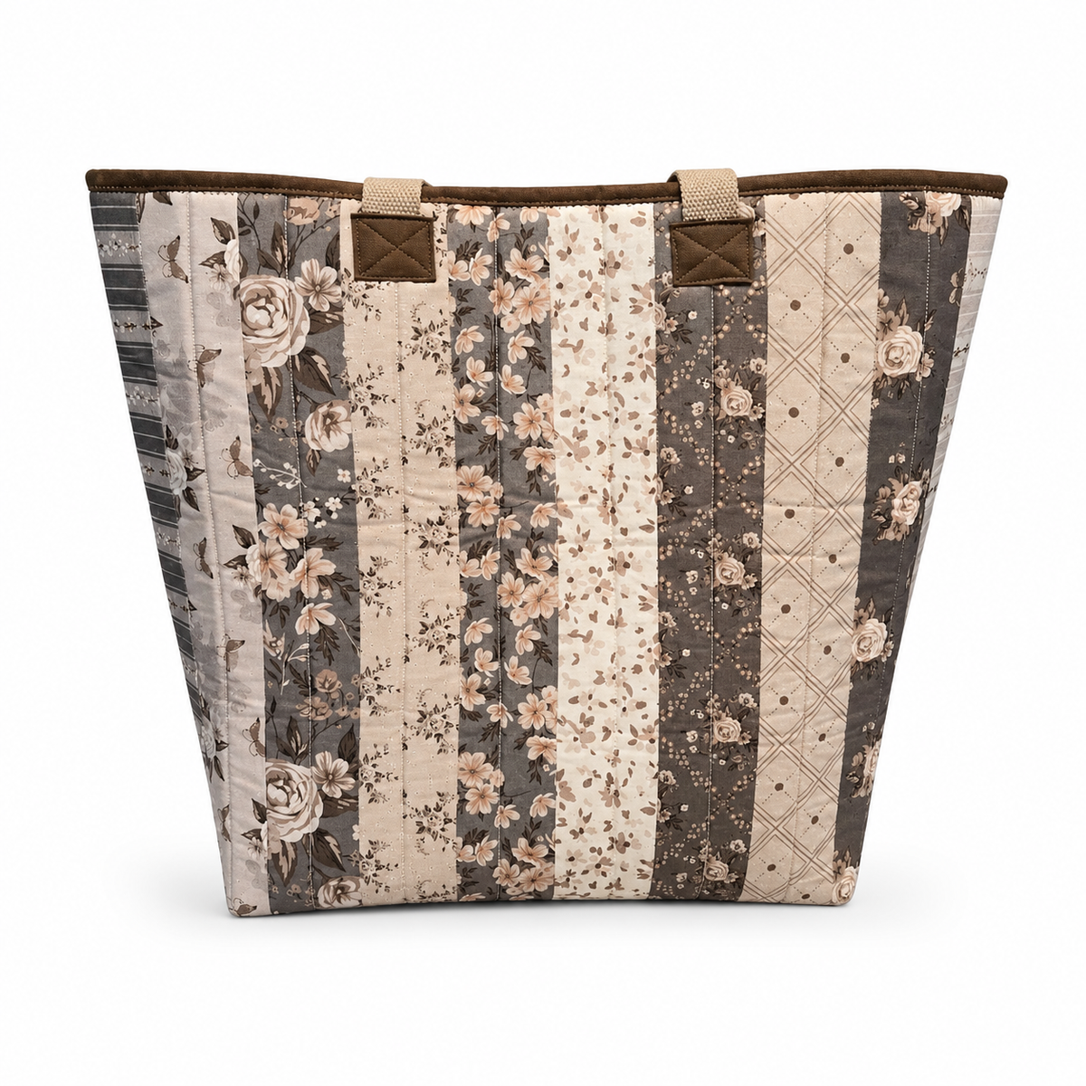 Brown & Pink Quilted Cotton Tote Bag - The Cottage Garden Collection