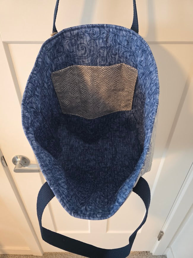 Blue & Gray Quilted Cotton Tote Bag - The Lake House Collection