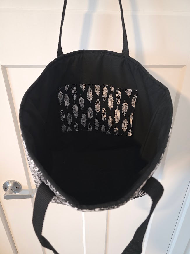 Black & White Quilted Cotton Tote Bag - Iron Lanterns Collection