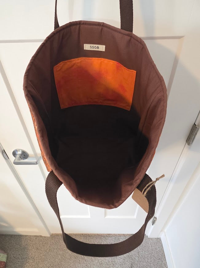 Orange & Brown Quilted Cotton Tote Bag - Fall Harvest Collection