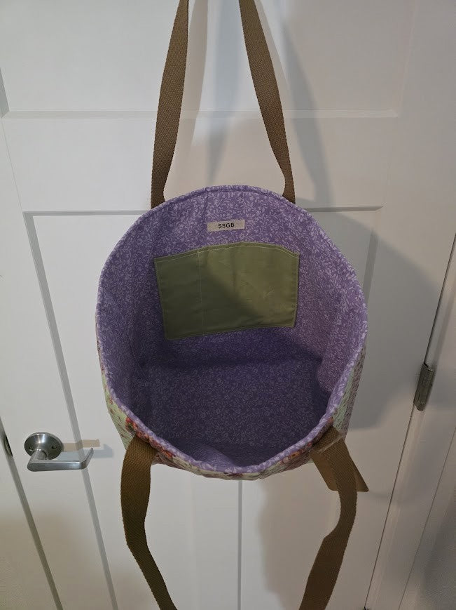Purple & Green Quilted Cotton Tote Bag - The Cottage Garden Collection