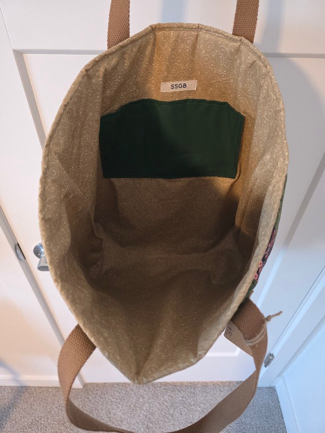 Green, Black & Red Quilted Cotton Tote Bag- Fall Harvest Collection