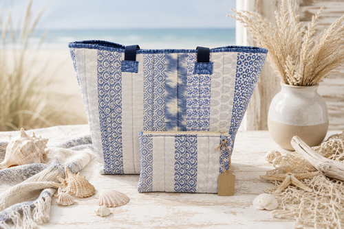 Blue & Gray Quilted Cotton Tote Bag - The Lake House Collection