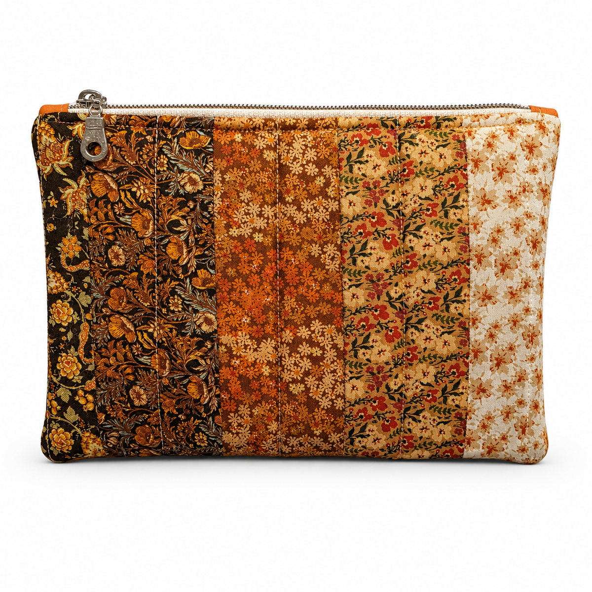 Orange & Brown Zipper Pouch 8.5"L x 6"W x 0.75"H
