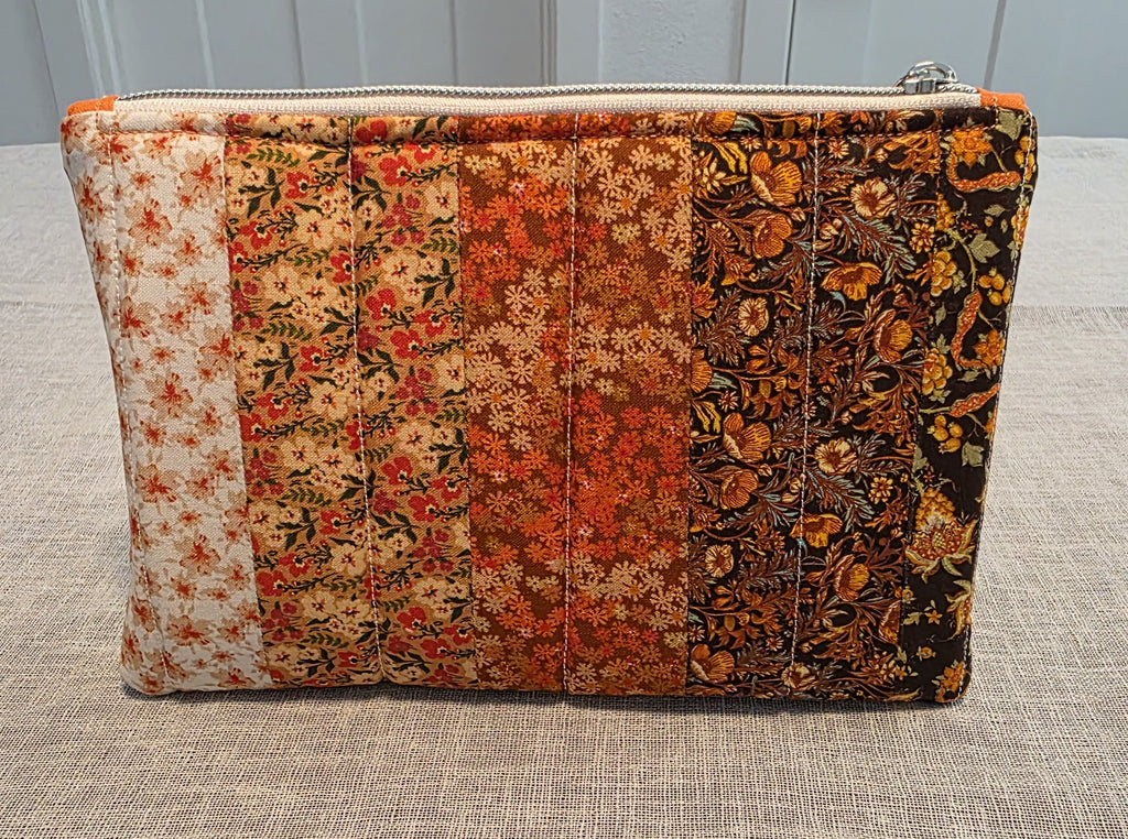 Orange & Brown Zipper Pouch 8.5"L x 6"W x 0.75"H