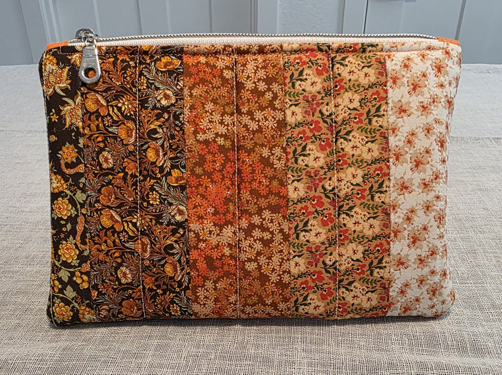 Orange & Brown Zipper Pouch 8.5"L x 6"W x 0.75"H