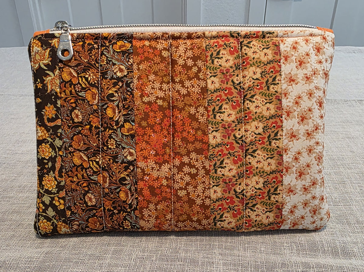 Orange & Brown Zipper Pouch 8.5"L x 6"W x 0.75"H