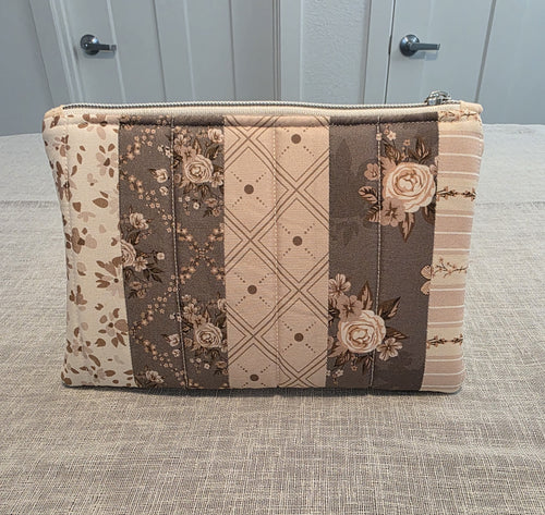 Brown, Pink & White Zipper Pouch 8.5"L x 6"W x 0.75"H