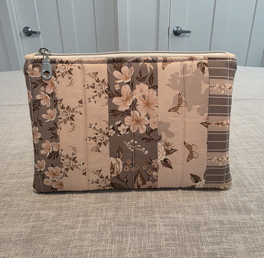 Brown, Pink & White Zipper Pouch 8.5"L x 6"W x 0.75"H