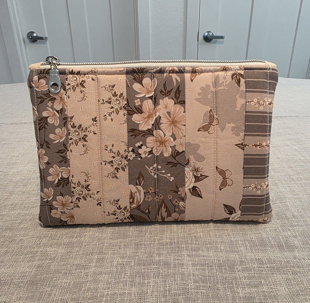 Brown, Pink & White Zipper Pouch 8.5"L x 6"W x 0.75"H