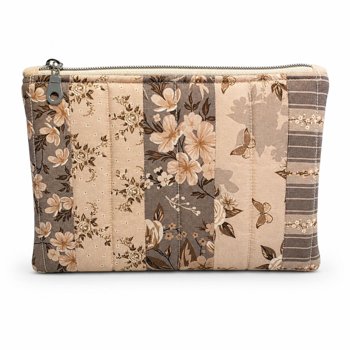 Brown, Pink & White Zipper Pouch 8.5"L x 6"W x 0.75"H