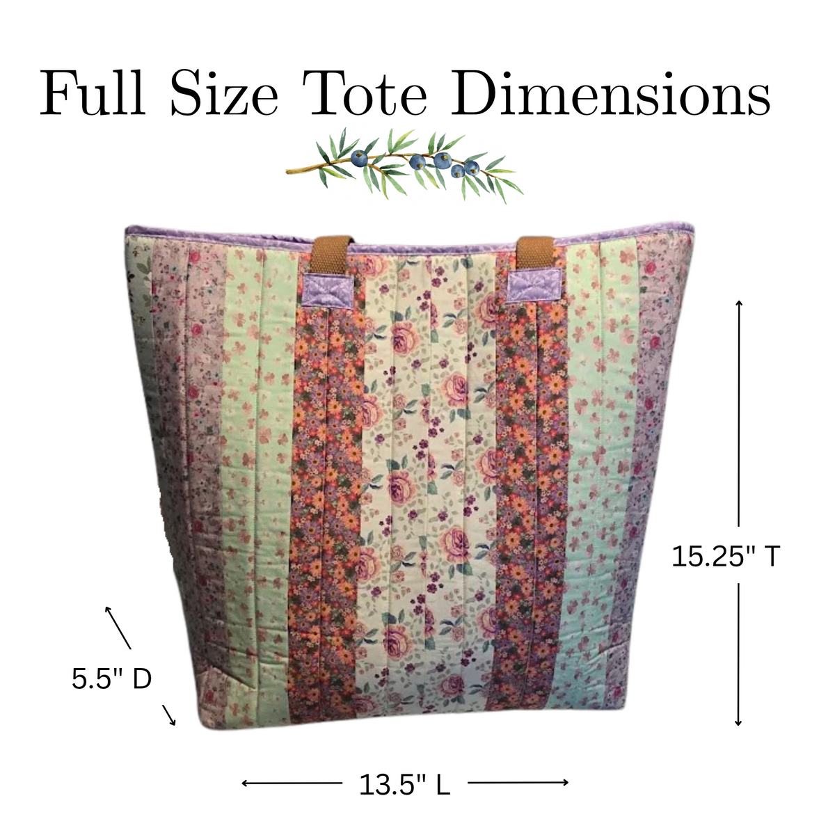 Purple & Green Quilted Cotton Tote Bag - The Cottage Garden Collection