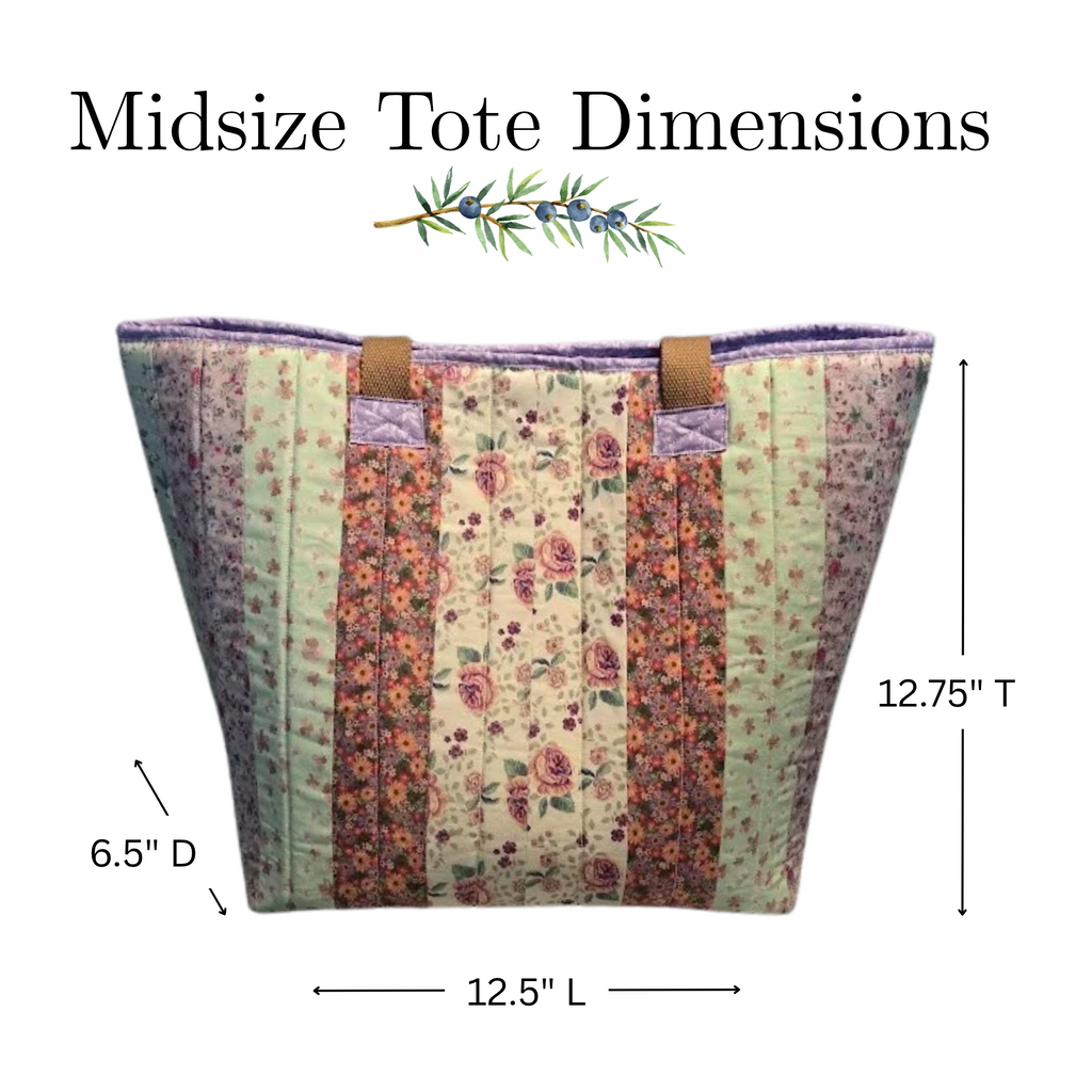 Purple & Green Quilted Cotton Tote Bag - The Cottage Garden Collection