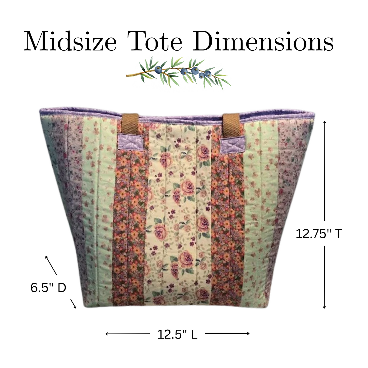Purple & Green Quilted Cotton Tote Bag - The Cottage Garden Collection