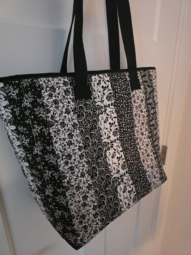 Black & White Quilted Cotton Tote Bag - Iron Lanterns Collection