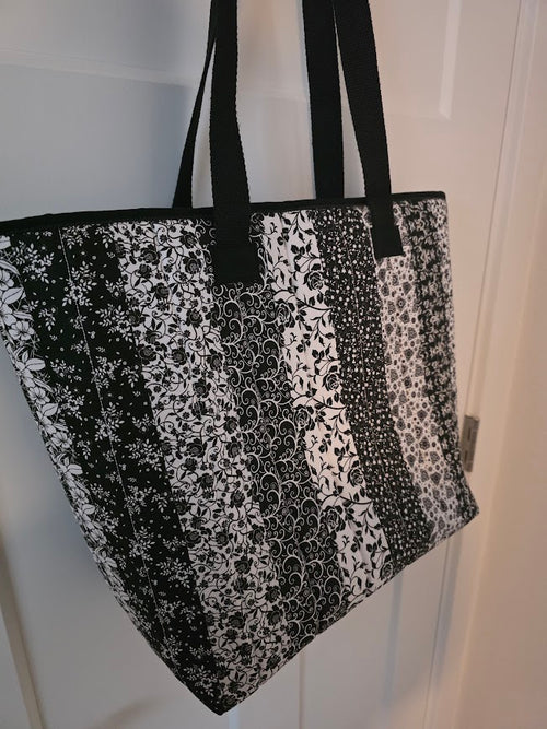 Black & White Quilted Cotton Tote Bag - Iron Lanterns Collection