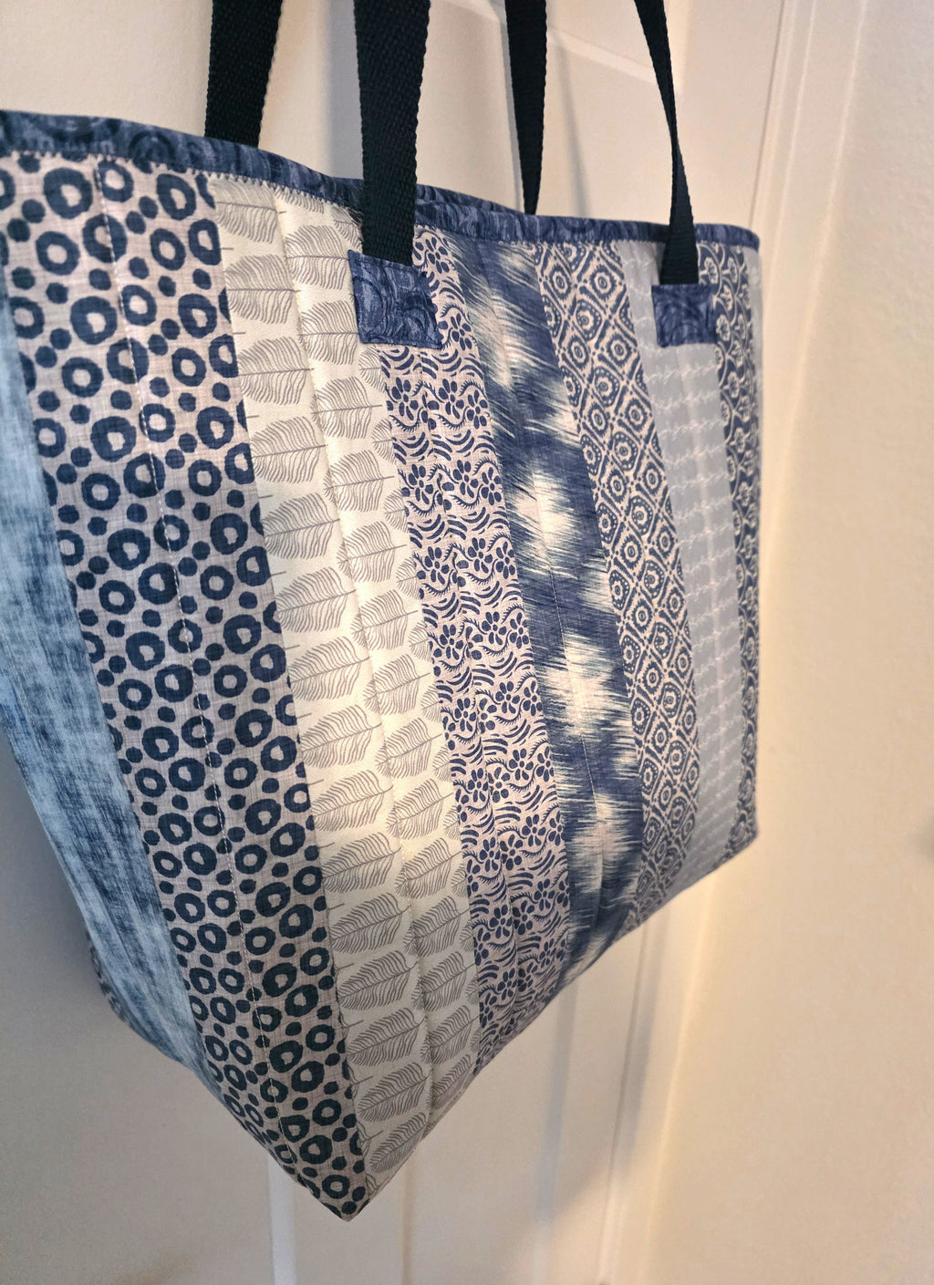 Blue & Gray Quilted Cotton Tote Bag - The Lake House Collection