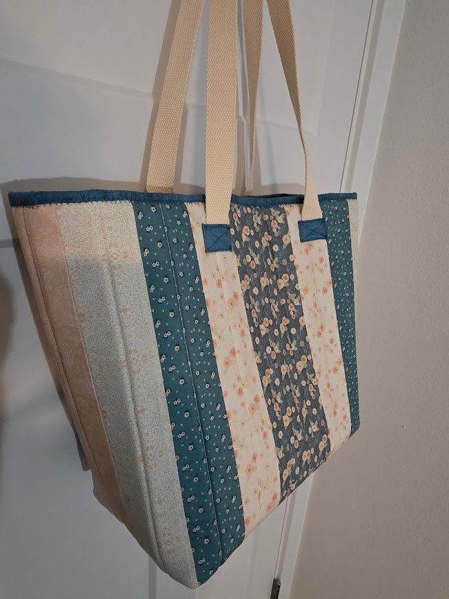 Teal & Orange Quilted Cotton Tote Bag - The Cottage Garden Collection