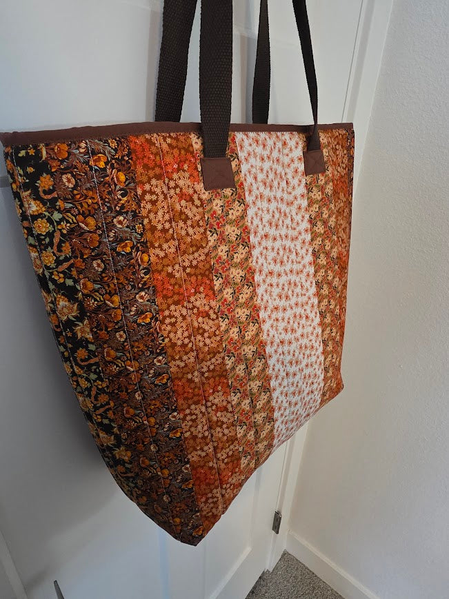 Orange & Brown Quilted Cotton Tote Bag - Fall Harvest Collection