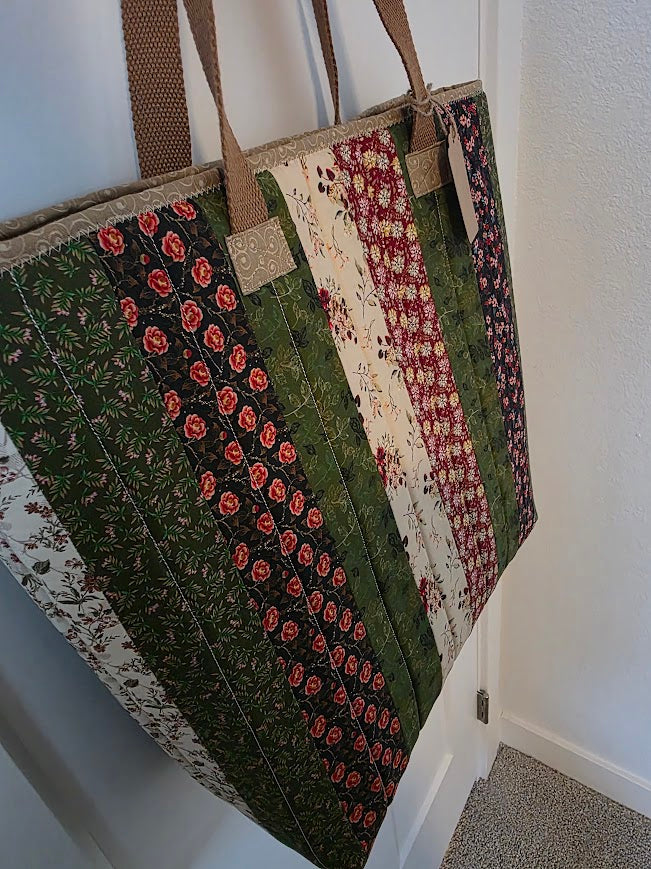 Green, Black & Red Quilted Cotton Tote Bag- Fall Harvest Collection