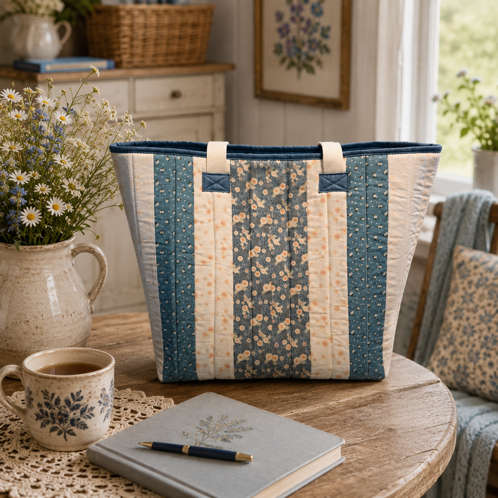 Teal & Orange Quilted Cotton Tote Bag - The Cottage Garden Collection