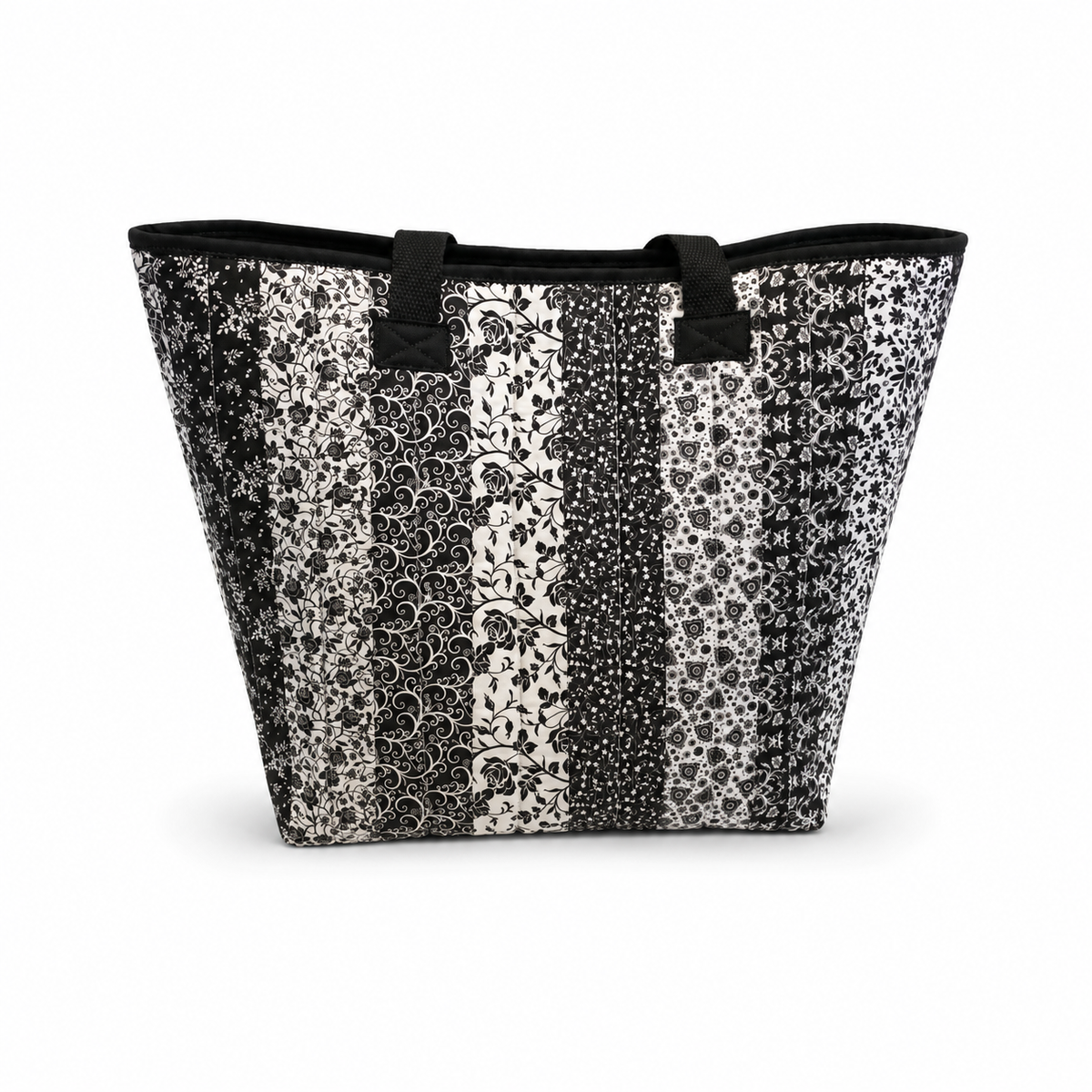 Black & White Quilted Cotton Tote Bag - Iron Lanterns Collection