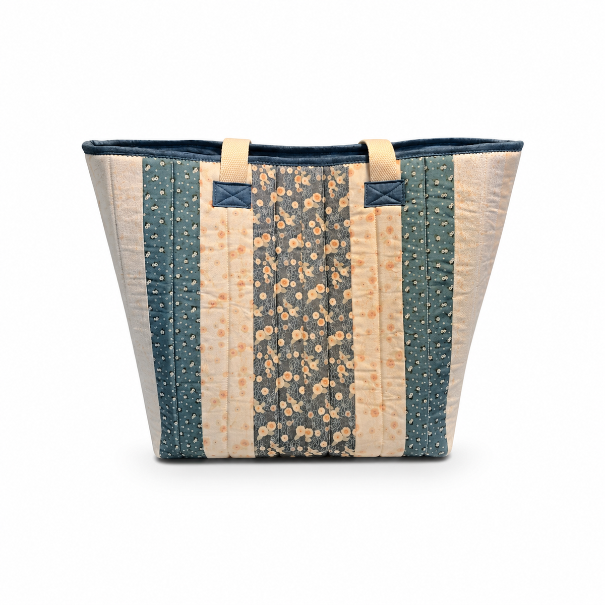 Teal & Orange Quilted Cotton Tote Bag - The Cottage Garden Collection