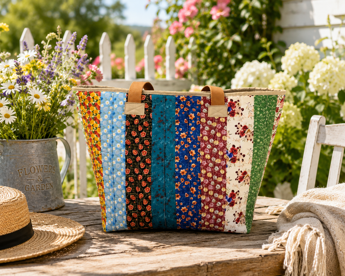 Multicolor Quilted Cotton Tote Bag - Northern Wildflowers Collection